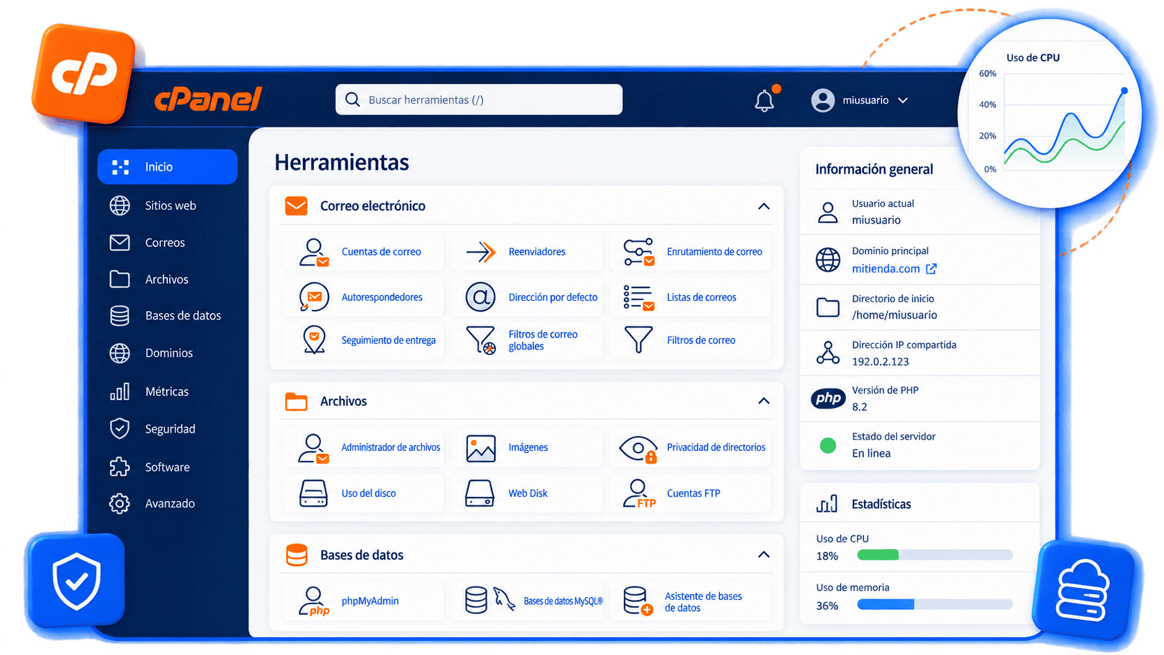Panel de control cPanel incluido en nuestros planes de hosting